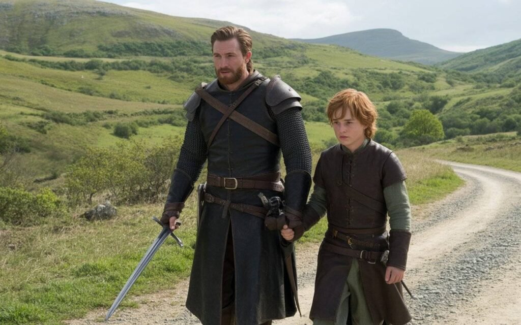 Dunk and Egg characters from A Knight of the Seven Kingdoms walking through Westeros